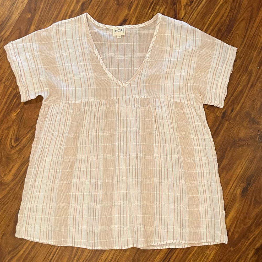 H.I.P Babydoll Blouse - Large - White / Tan